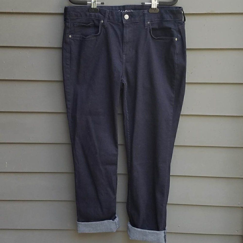 Calvin Klein Dark Wash Blue Ultimate Skinn Cuffed Jeans size 14 30